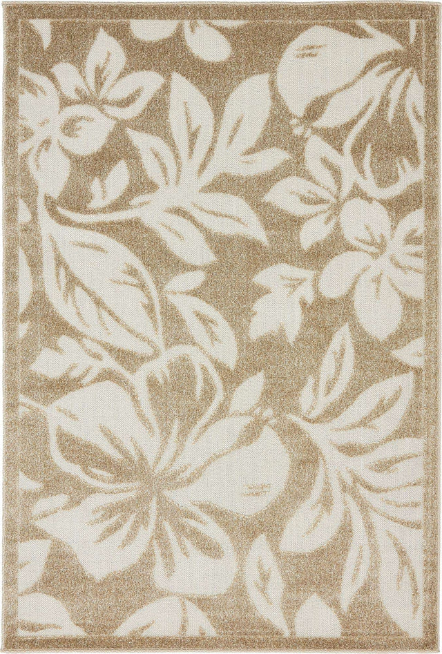 Beige 4' x 6' Outdoor Botanical Rectangle Area Rug Weather Resistant for Patio, Deck, Terrace, Balcony, Porch Polypropylene Garden Floral Tropical Carpet for Sale at Rug Engine