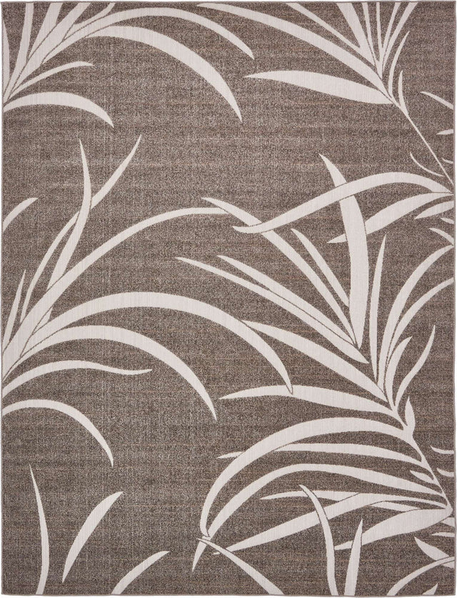 Brown 9' x 12' 2 Outdoor Botanical Rectangle Area Rug Weather Resistant for Patio, Deck, Terrace, Balcony, Porch Polypropylene Garden Floral Tropical Carpet for Sale at Rug Engine