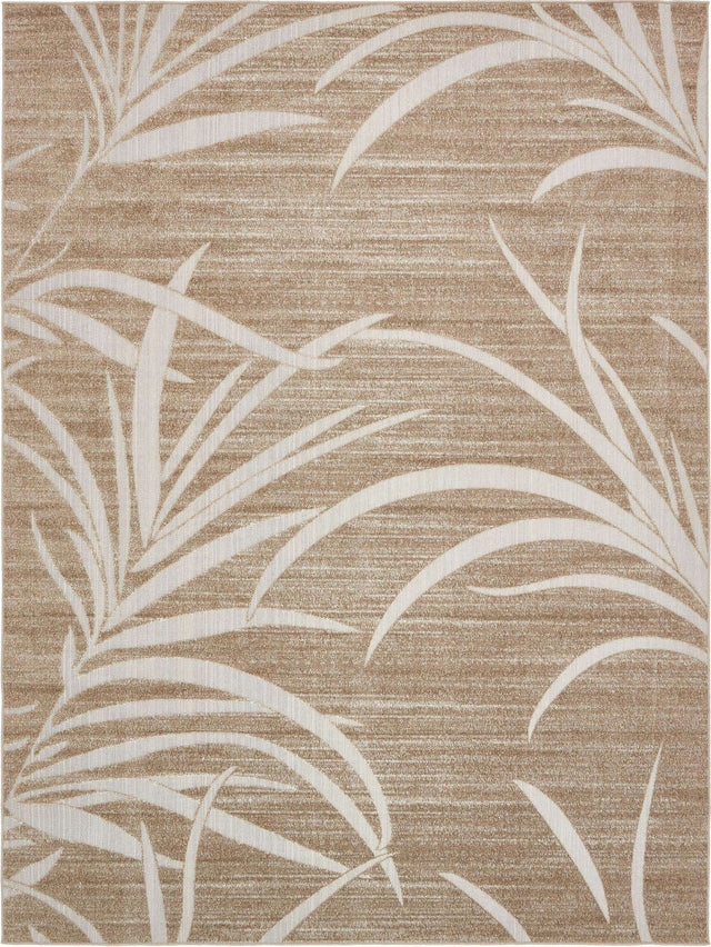 Beige 9' x 12' 2 Outdoor Botanical Rectangle Area Rug Weather Resistant for Patio, Deck, Terrace, Balcony, Porch Polypropylene Garden Floral Tropical Carpet for Sale at Rug Engine