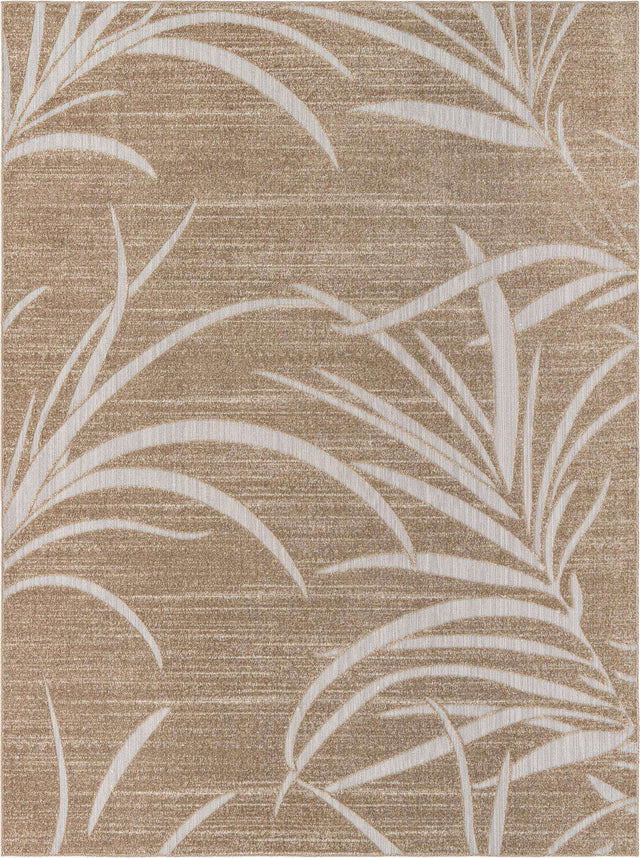 Beige 8' x 10' Outdoor Botanical Rectangle Area Rug Weather Resistant for Patio, Deck, Terrace, Balcony, Porch Polypropylene Garden Floral Tropical Carpet for Sale at Rug Engine