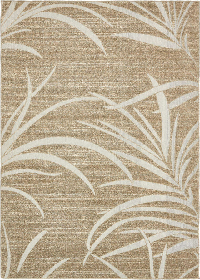 Beige 7' 1 x 10' Outdoor Botanical Rectangle Area Rug Weather Resistant for Patio, Deck, Terrace, Balcony, Porch Polypropylene Garden Floral Tropical Carpet for Sale at Rug Engine