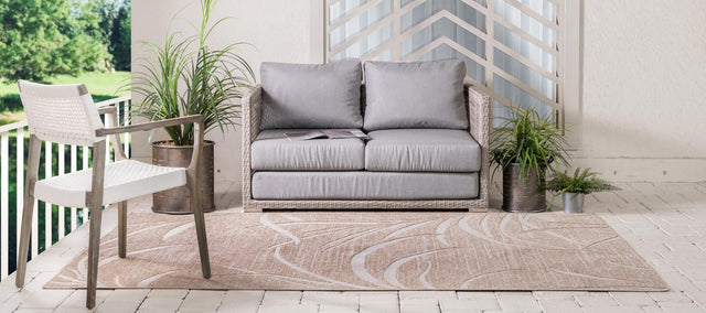 Beige 9' x 12' 2 Outdoor Botanical Rectangle Area Rug Weather Resistant for Patio, Deck, Terrace, Balcony, Porch Polypropylene Garden Floral Tropical Carpet for Sale at Rug Engine