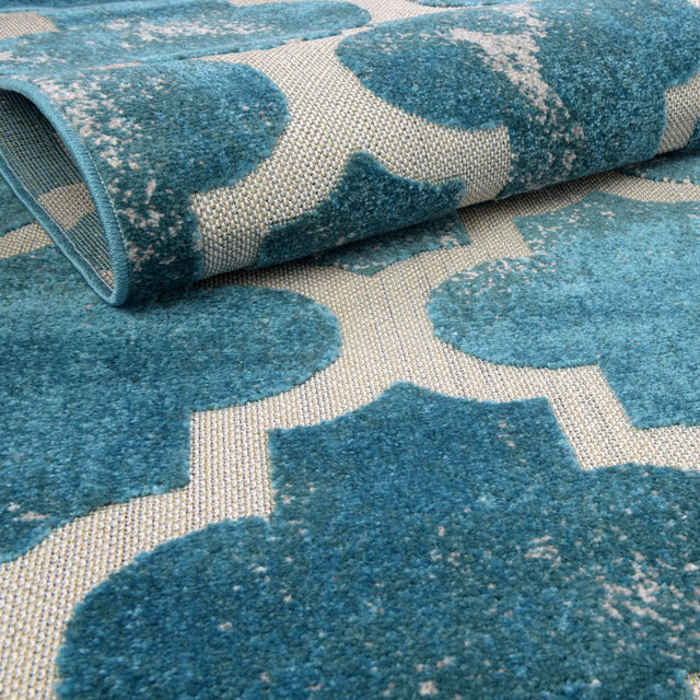 Turquoise 9' x 12' 2 Outdoor Trellis Rectangle Area Rug Weather Resistant for Patio, Deck, Terrace, Balcony, Porch Geometric Design Water Safe Outside Carpet for Sale at Rug Engine