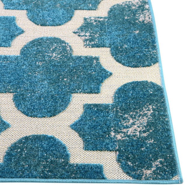 Turquoise 5' 1 x 8' Outdoor Trellis Rectangle Area Rug Weather Resistant for Patio, Deck, Terrace, Balcony, Porch Geometric Design Water Safe Outside Carpet for Sale at Rug Engine