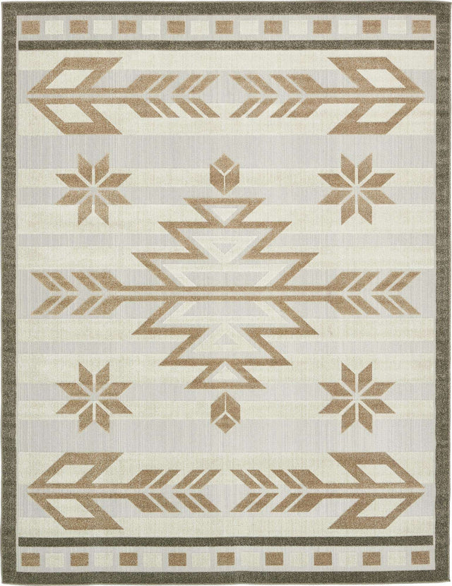 Beige 9' x 12' Outdoor Modern Rectangle Area Rug Weather Resistant for Patio, Deck, Terrace, Balcony, Porch 100% Polypropylene Modern Outside Carpet for Sale at Rug Engine