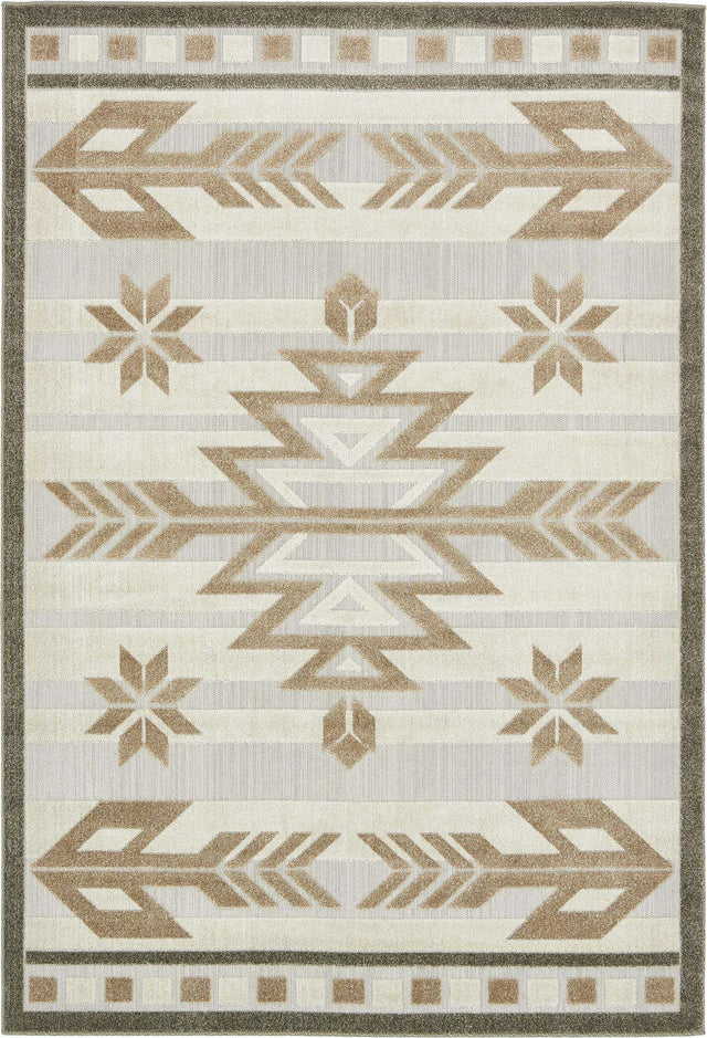 Beige 6' x 9' Outdoor Modern Rectangle Area Rug Weather Resistant for Patio, Deck, Terrace, Balcony, Porch 100% Polypropylene Modern Outside Carpet for Sale at Rug Engine