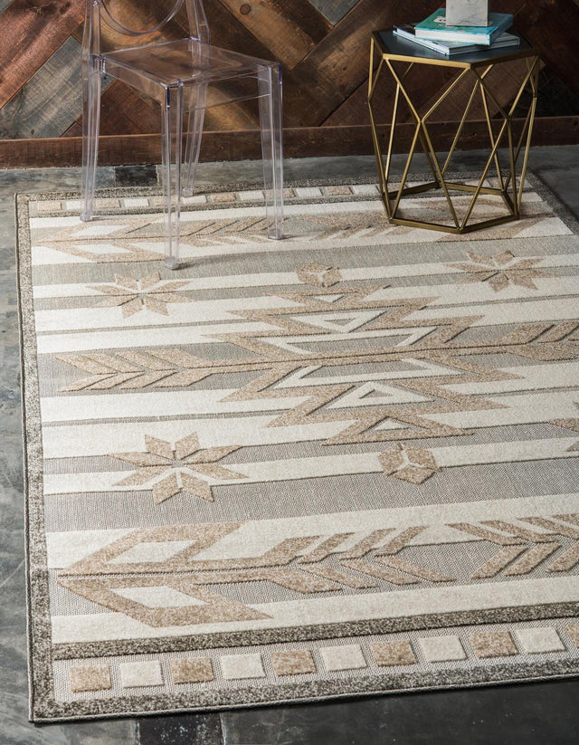 Beige 7' x 10' Outdoor Modern Rectangle Area Rug Weather Resistant for Patio, Deck, Terrace, Balcony, Porch 100% Polypropylene Modern Outside Carpet for Sale at Rug Engine