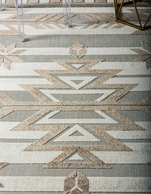 Beige 10' x 13' 1 Outdoor Modern Rectangle Area Rug Weather Resistant for Patio, Deck, Terrace, Balcony, Porch 100% Polypropylene Modern Outside Carpet for Sale at Rug Engine