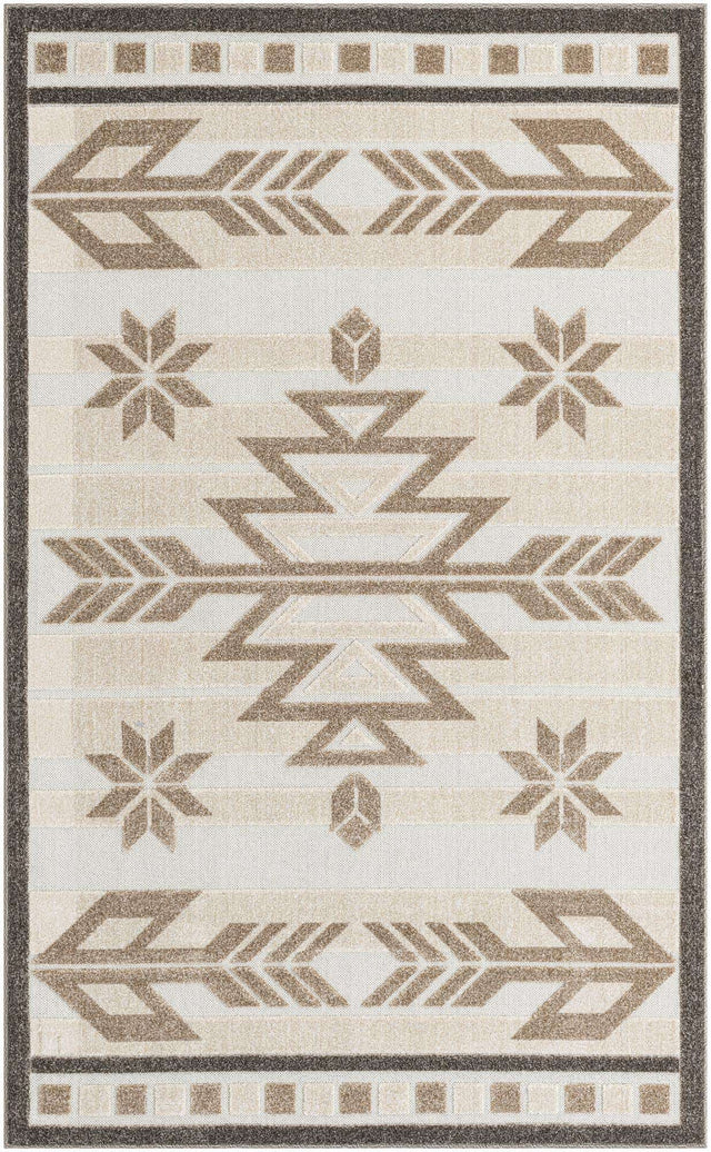 Beige 5' x 8' Outdoor Modern Rectangle Area Rug Weather Resistant for Patio, Deck, Terrace, Balcony, Porch 100% Polypropylene Modern Outside Carpet for Sale at Rug Engine