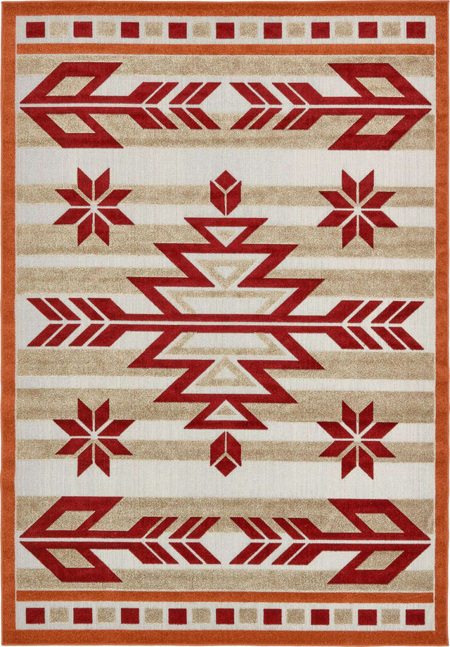 Burgundy 7' x 10' Outdoor Modern Rectangle Area Rug Weather Resistant for Patio, Deck, Terrace, Balcony, Porch 100% Polypropylene Modern Outside Carpet for Sale at Rug Engine