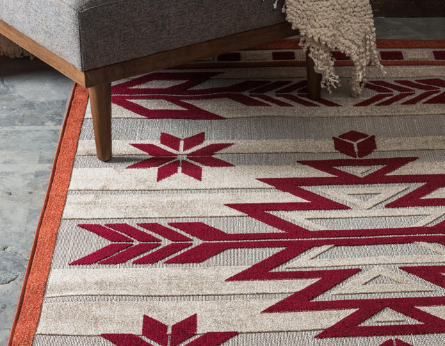 Burgundy 8' x 10' Outdoor Modern Rectangle Area Rug Weather Resistant for Patio, Deck, Terrace, Balcony, Porch 100% Polypropylene Modern Outside Carpet for Sale at Rug Engine