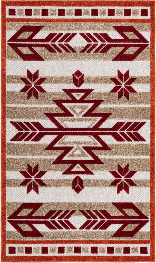 Burgundy 5' 1 x 8' Outdoor Modern Rectangle Area Rug Weather Resistant for Patio, Deck, Terrace, Balcony, Porch 100% Polypropylene Modern Outside Carpet for Sale at Rug Engine