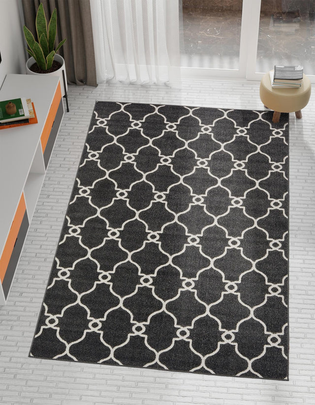 Black 4' 1 x 6' 1 Outdoor Trellis Rectangle Area Rug Weather Resistant for Patio, Deck, Terrace, Balcony, Porch Geometric Design Water Safe Outside Carpet for Sale at Rug Engine