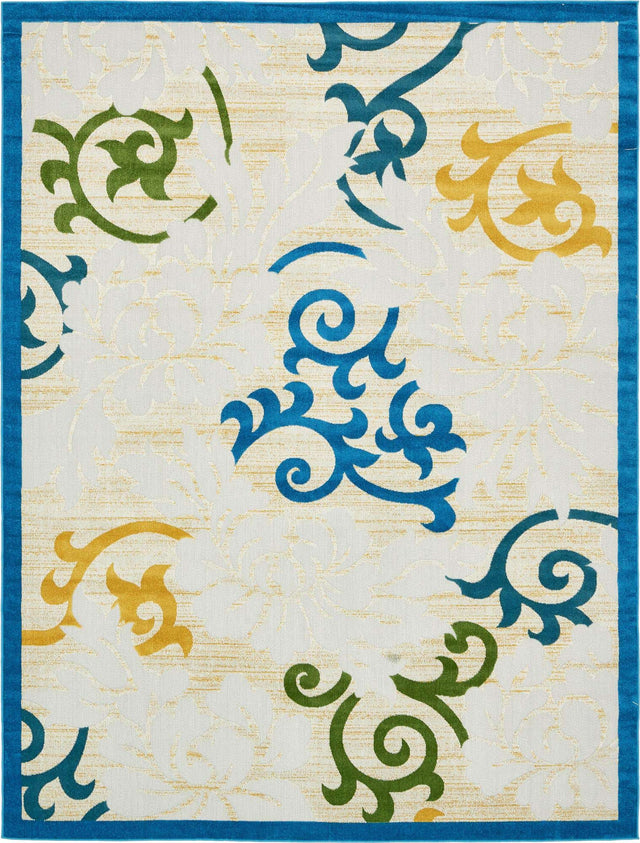 Blue 9' x 12' Outdoor Botanical Rectangle Area Rug Weather Resistant for Patio, Deck, Terrace, Balcony, Porch Polypropylene Garden Floral Tropical Carpet for Sale at Rug Engine