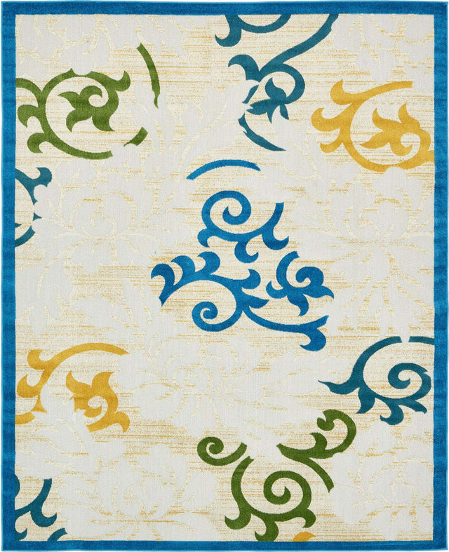 Blue 8' x 10' Outdoor Botanical Rectangle Area Rug Weather Resistant for Patio, Deck, Terrace, Balcony, Porch Polypropylene Garden Floral Tropical Carpet for Sale at Rug Engine