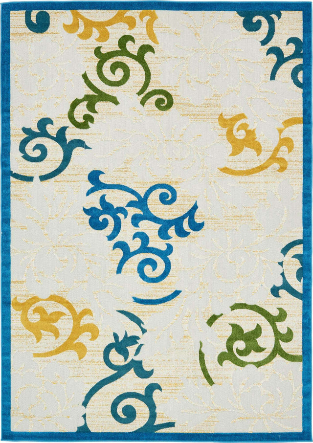 Blue 7' 1 x 10' Outdoor Botanical Rectangle Area Rug Weather Resistant for Patio, Deck, Terrace, Balcony, Porch Polypropylene Garden Floral Tropical Carpet for Sale at Rug Engine