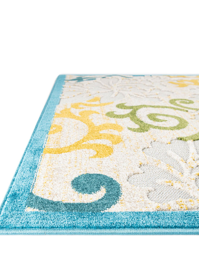 Blue 5' 1 x 8' Outdoor Botanical Rectangle Area Rug Weather Resistant for Patio, Deck, Terrace, Balcony, Porch Polypropylene Garden Floral Tropical Carpet for Sale at Rug Engine