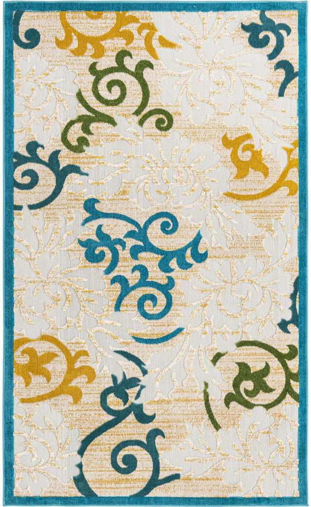 Blue 5' 1 x 8' Outdoor Botanical Rectangle Area Rug Weather Resistant for Patio, Deck, Terrace, Balcony, Porch Polypropylene Garden Floral Tropical Carpet for Sale at Rug Engine