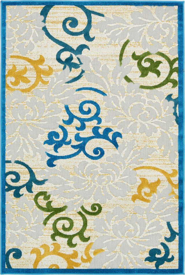 Blue 4' 1 x 6' 1 Outdoor Botanical Rectangle Area Rug Weather Resistant for Patio, Deck, Terrace, Balcony, Porch Polypropylene Garden Floral Tropical Carpet for Sale at Rug Engine