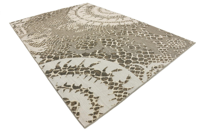 Cream 7' x 10' Outdoor Modern Rectangle Area Rug Weather Resistant for Patio, Deck, Terrace, Balcony, Porch 100% Polypropylene Modern Outside Carpet for Sale at Rug Engine