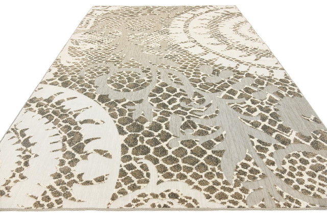 Cream 7' x 10' Outdoor Modern Rectangle Area Rug Weather Resistant for Patio, Deck, Terrace, Balcony, Porch 100% Polypropylene Modern Outside Carpet for Sale at Rug Engine