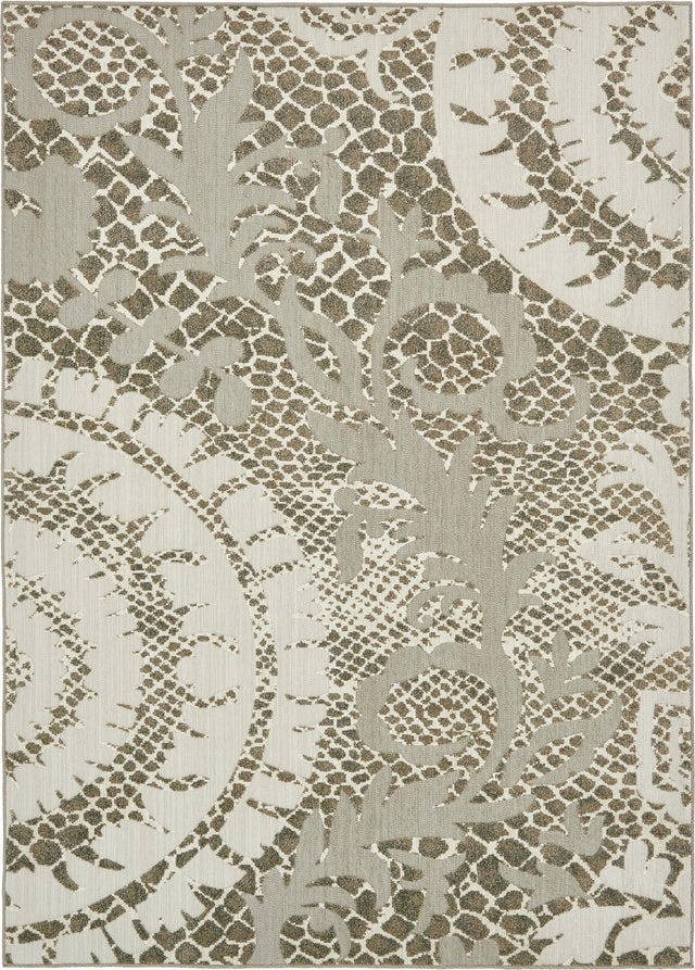 Cream 7' x 10' Outdoor Modern Rectangle Area Rug Weather Resistant for Patio, Deck, Terrace, Balcony, Porch 100% Polypropylene Modern Outside Carpet for Sale at Rug Engine