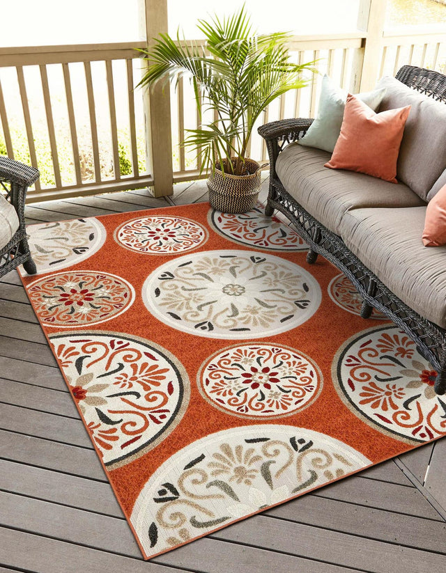 Terracotta 5' x 8' Outdoor Modern Rectangle Area Rug Weather Resistant for Patio, Deck, Terrace, Balcony, Porch 100% Polypropylene Modern Outside Carpet for Sale at Rug Engine