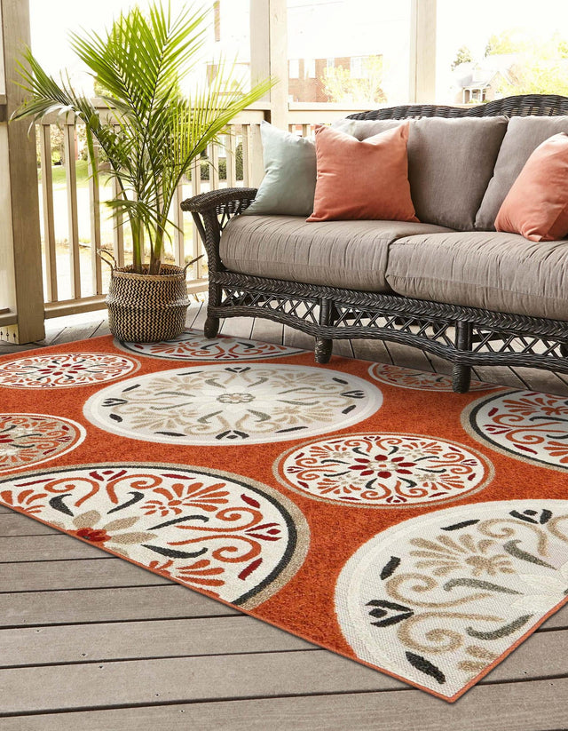 Terracotta 4' 1 x 6' 1 Outdoor Modern Rectangle Area Rug Weather Resistant for Patio, Deck, Terrace, Balcony, Porch 100% Polypropylene Modern Outside Carpet for Sale at Rug Engine