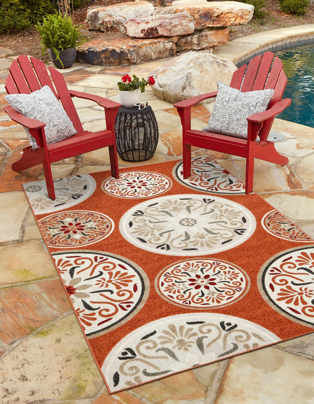 Terracotta 6' 1 x 9' Outdoor Modern Rectangle Area Rug Weather Resistant for Patio, Deck, Terrace, Balcony, Porch 100% Polypropylene Modern Outside Carpet for Sale at Rug Engine