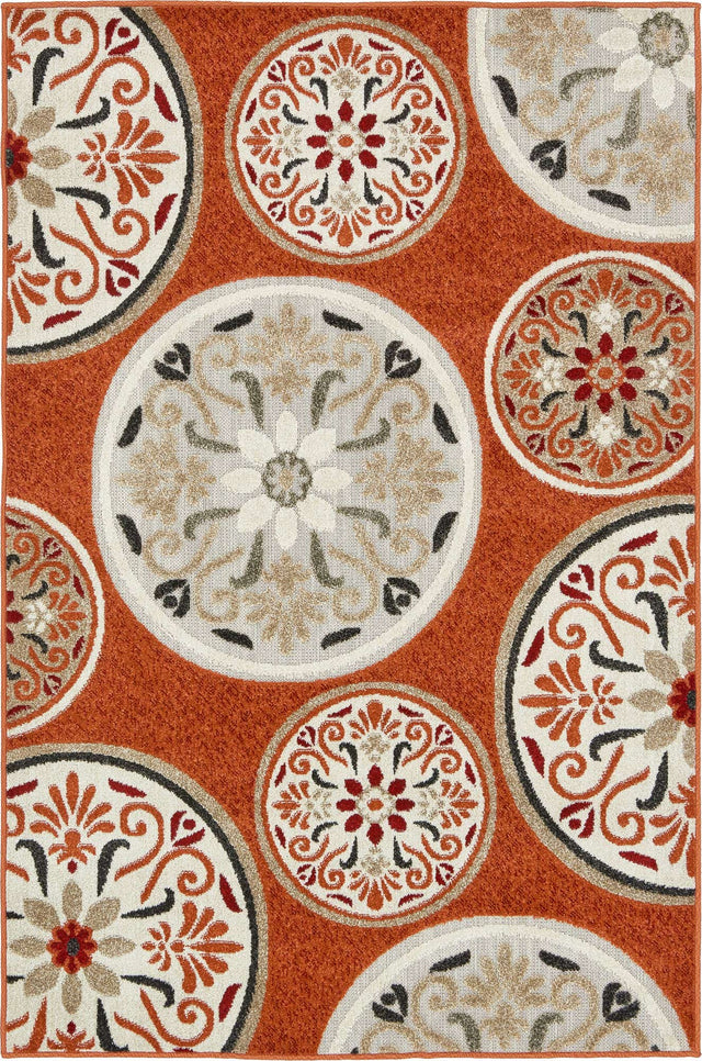 Terracotta 4' 1 x 6' 1 Outdoor Modern Rectangle Area Rug Weather Resistant for Patio, Deck, Terrace, Balcony, Porch 100% Polypropylene Modern Outside Carpet for Sale at Rug Engine