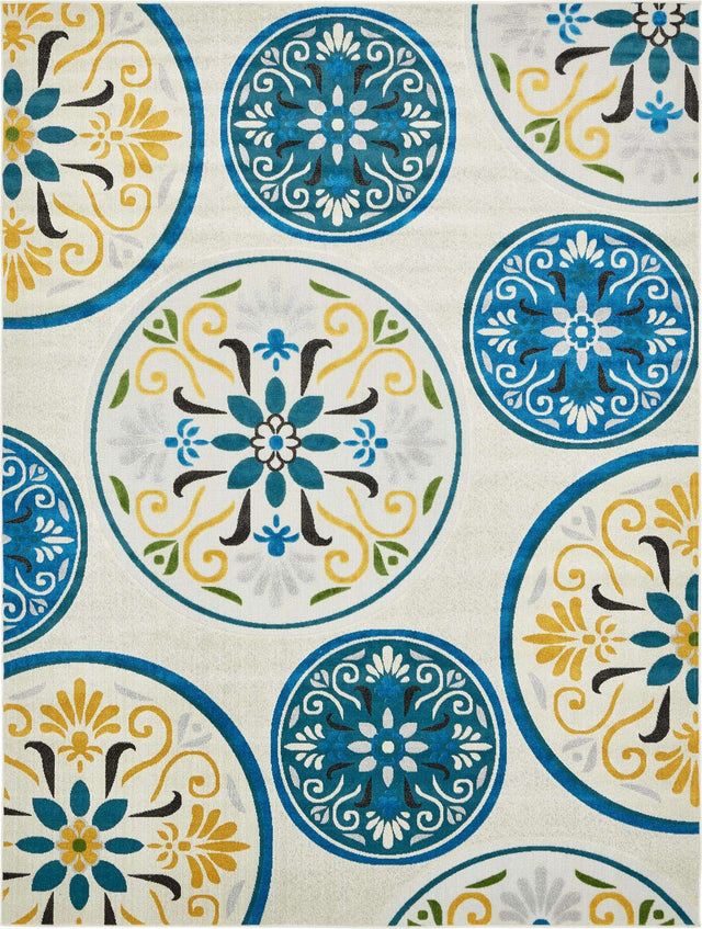 Cream 9' x 12' Outdoor Modern Rectangle Area Rug Weather Resistant for Patio, Deck, Terrace, Balcony, Porch 100% Polypropylene Modern Outside Carpet for Sale at Rug Engine