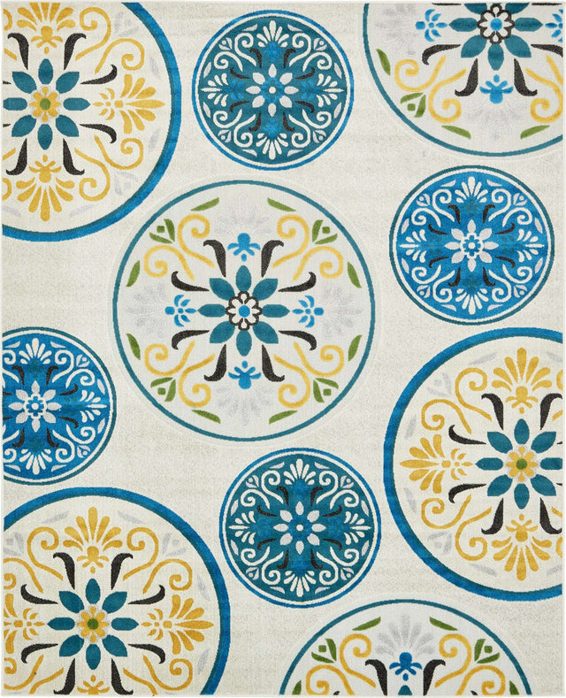 Cream 8' x 10' Outdoor Modern Rectangle Area Rug Weather Resistant for Patio, Deck, Terrace, Balcony, Porch 100% Polypropylene Modern Outside Carpet for Sale at Rug Engine