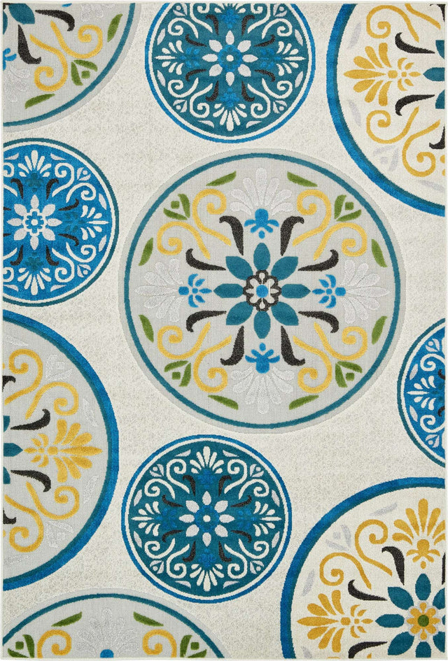 Cream 6' x 9' Outdoor Modern Rectangle Area Rug Weather Resistant for Patio, Deck, Terrace, Balcony, Porch 100% Polypropylene Modern Outside Carpet for Sale at Rug Engine