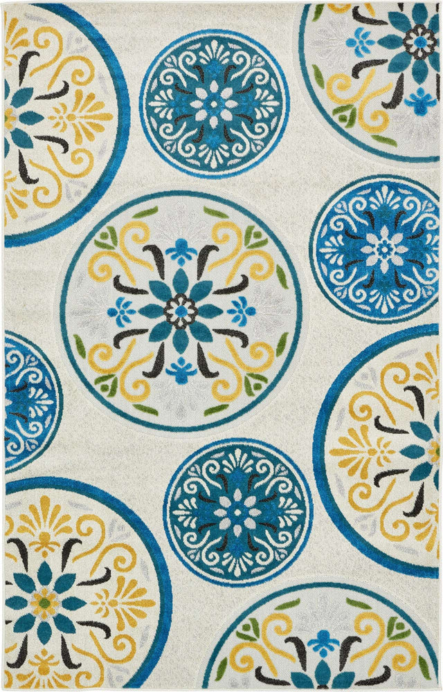 Cream 5' x 8' Outdoor Modern Rectangle Area Rug Weather Resistant for Patio, Deck, Terrace, Balcony, Porch 100% Polypropylene Modern Outside Carpet for Sale at Rug Engine
