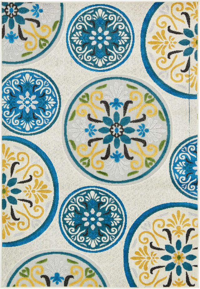 Cream 4' 1 x 6' 1 Outdoor Modern Rectangle Area Rug Weather Resistant for Patio, Deck, Terrace, Balcony, Porch 100% Polypropylene Modern Outside Carpet for Sale at Rug Engine