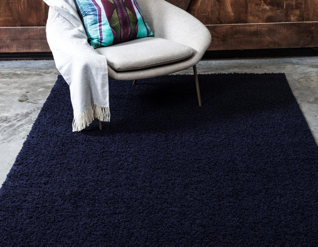 Midnight Blue 4' 1 x 6' 1 Studio Solid Shag Rectangle Area Rug Thick Soft Touch Fluffy & Plush Shaggy Pile Single Color Durable Carpet for Minimalist Decor for Sale at Rug Engine
