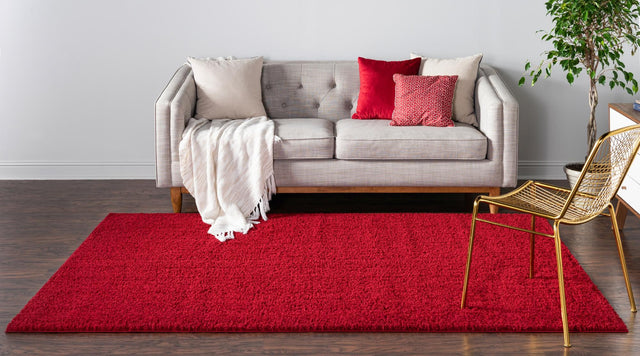 Red 4' 1 x 6' 1 Studio Solid Shag Rectangle Area Rug Thick Soft Touch Fluffy & Plush Shaggy Pile Single Color Durable Carpet for Minimalist Decor for Sale at Rug Engine