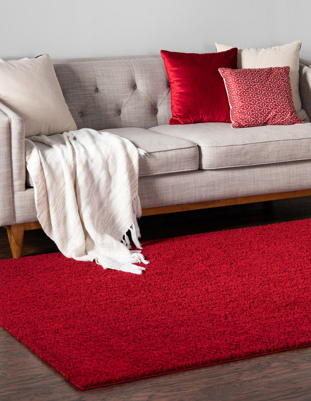 Red 5' 1 x 8' Studio Solid Shag Rectangle Area Rug Thick Soft Touch Fluffy & Plush Shaggy Pile Single Color Durable Carpet for Minimalist Decor for Sale at Rug Engine