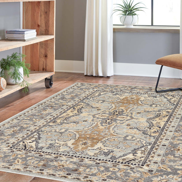 Silver 5' 1 x 8' Tradition Rectangle Area Rug Traditional Classic Vintage Design Carpet for Living Room, Bedrooms, Dining, Office Space for Sale at Rug Engine