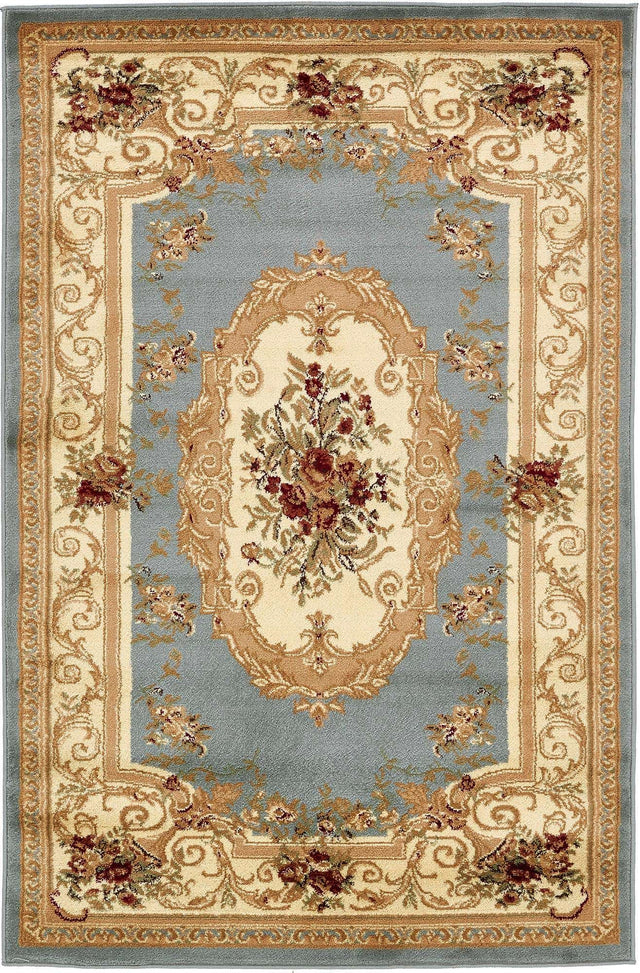 Light Blue 4' 1 x 6' 1 Versailles Rectangle Area Rug Classic Traditional Motif Indoor Carpet for Hallways, Dining Rooms, Bedrooms, Living Room, Office for Sale at Rug Engine