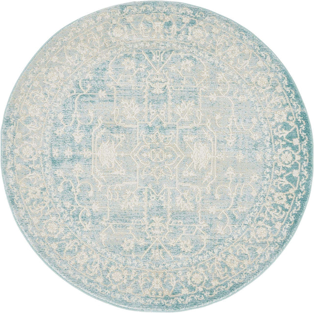 Light Blue 4' 1 x 4' 1 New Classical Round Area Rug 70% Polypropylene & 30% Polyester Traditional Vintage Distressed Carpet for Interior Design Home Decor for Sale at Rug Engine