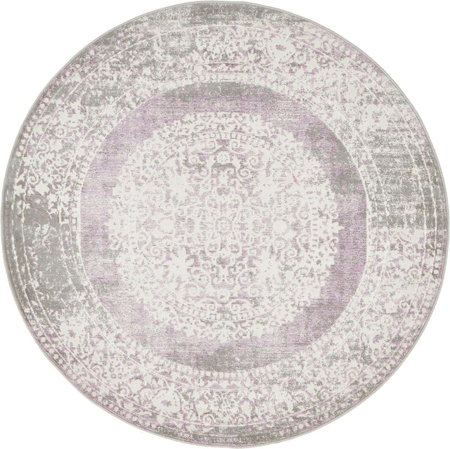 Purple 4' x 4' New Classical Round Area Rug 70% Polypropylene & 30% Polyester Traditional Vintage Distressed Carpet for Interior Design Home Decor for Sale at Rug Engine