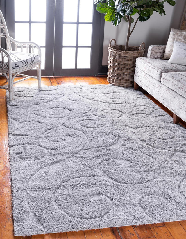 Light Gray 8' x 10' Floral Shag Rectangle Area Rug Thick Soft Touch Fluffy & Plush Shaggy Pile 100% Polyester With Cotton Backing Carpet for Interior Design for Sale at Rug Engine