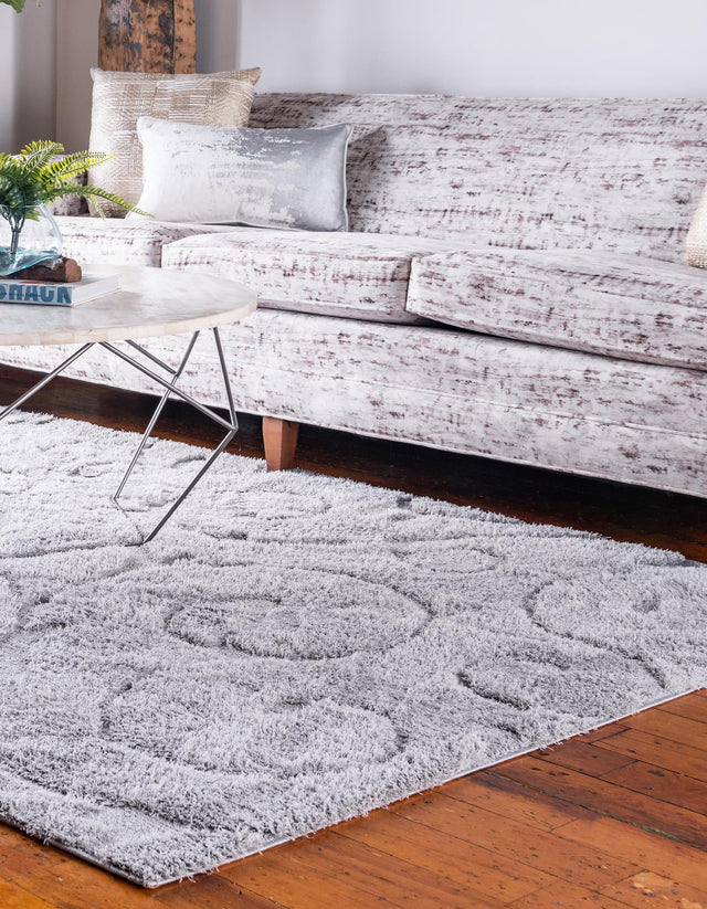 Light Gray 9' x 12' 2 Floral Shag Rectangle Area Rug Thick Soft Touch Fluffy & Plush Shaggy Pile 100% Polyester With Cotton Backing Carpet for Interior Design for Sale at Rug Engine