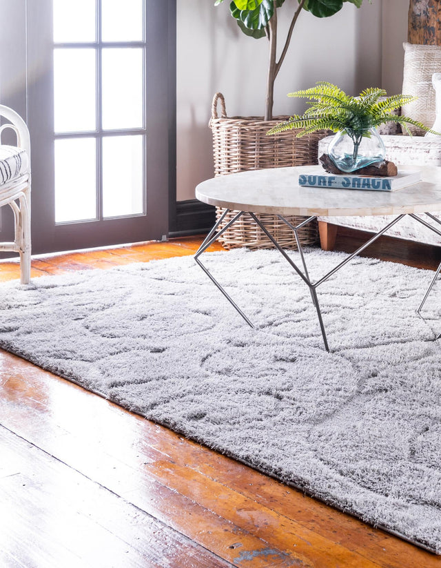Light Gray 4' 1 x 6' 1 Floral Shag Rectangle Area Rug Thick Soft Touch Fluffy & Plush Shaggy Pile 100% Polyester With Cotton Backing Carpet for Interior Design for Sale at Rug Engine