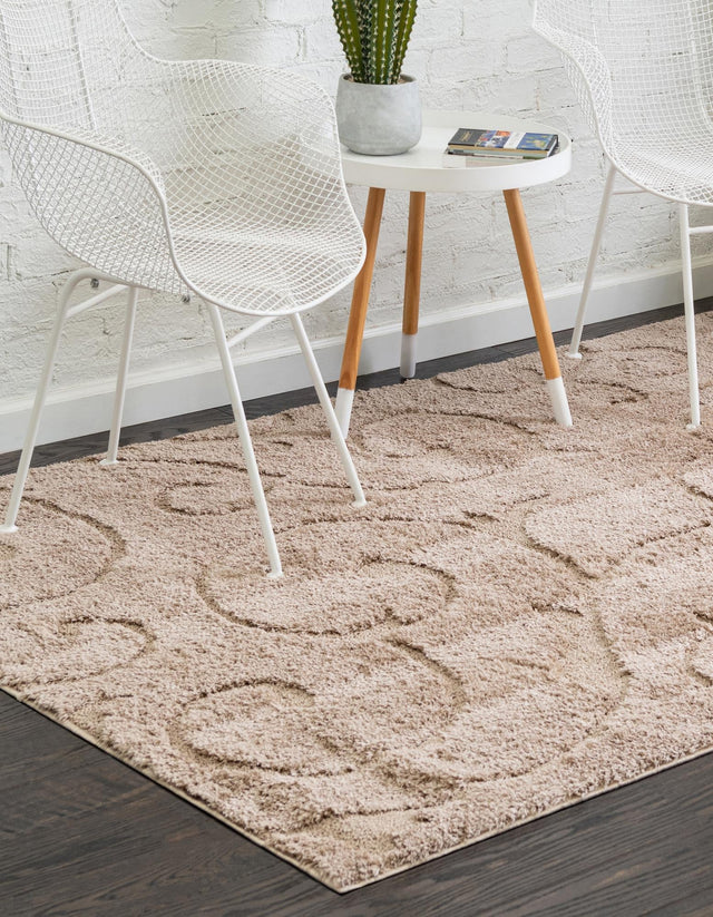 Beige 8' x 10' Floral Shag Rectangle Area Rug Thick Soft Touch Fluffy & Plush Shaggy Pile 100% Polyester With Cotton Backing Carpet for Interior Design for Sale at Rug Engine