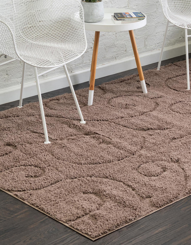 Brown 8' x 10' Floral Shag Rectangle Area Rug Thick Soft Touch Fluffy & Plush Shaggy Pile 100% Polyester With Cotton Backing Carpet for Interior Design for Sale at Rug Engine