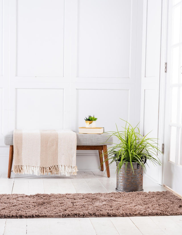 Brown 2' 7 x 10' Floral Shag Runner Area Rug Thick Soft Touch Fluffy & Plush Shaggy Pile 100% Polyester With Cotton Backing Carpet for Interior Design for Sale at Rug Engine