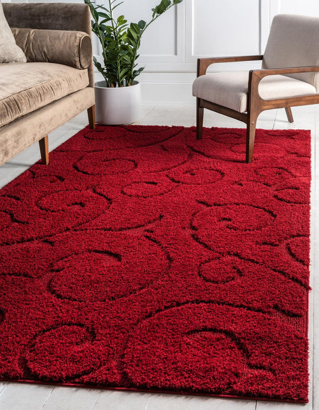 Red 5' x 8' Floral Shag Rectangle Area Rug Thick Soft Touch Fluffy & Plush Shaggy Pile 100% Polyester With Cotton Backing Carpet for Interior Design for Sale at Rug Engine