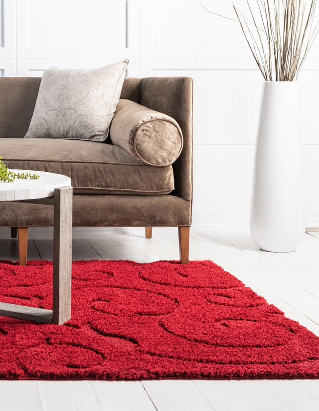Red 7' 10 x 11' Floral Shag Rectangle Area Rug Thick Soft Touch Fluffy & Plush Shaggy Pile 100% Polyester With Cotton Backing Carpet for Interior Design for Sale at Rug Engine